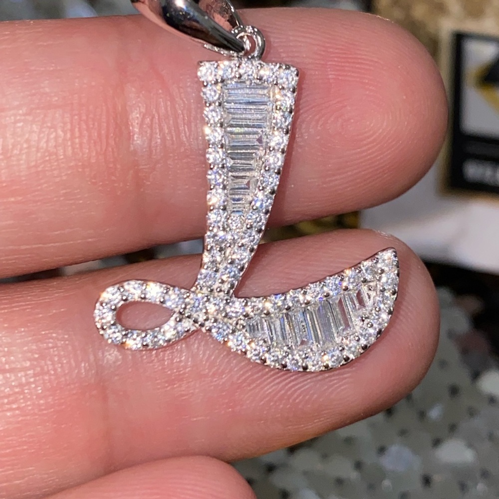 L initial simulated diamond pendant, custom made baguette iced out pendant Charm